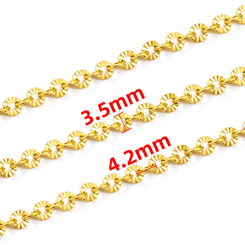 Cable Chain Round w/ Texture 3.5mm No Fade Waterproof Gold - Per Foot