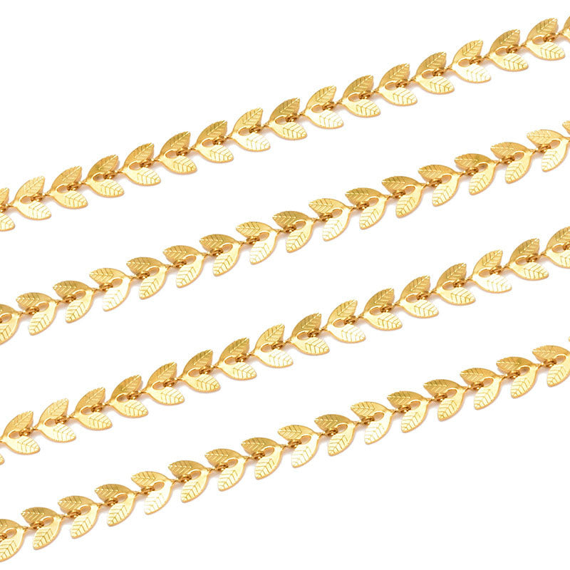 Leaf Chain Chevron Shape 6mm - Non Tarnish Waterproof Gold - Per Foot - CH-86SS/G