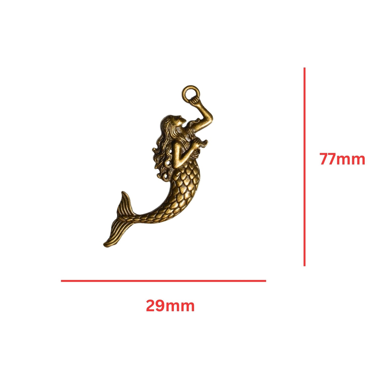 Mermaid Charm Pendant - Antique Brass