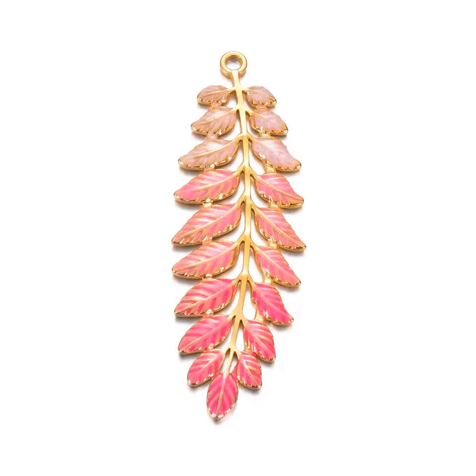 Leaf Charm Pendant - No Tarnish Gold - Multi Color Enamel - Per Piece