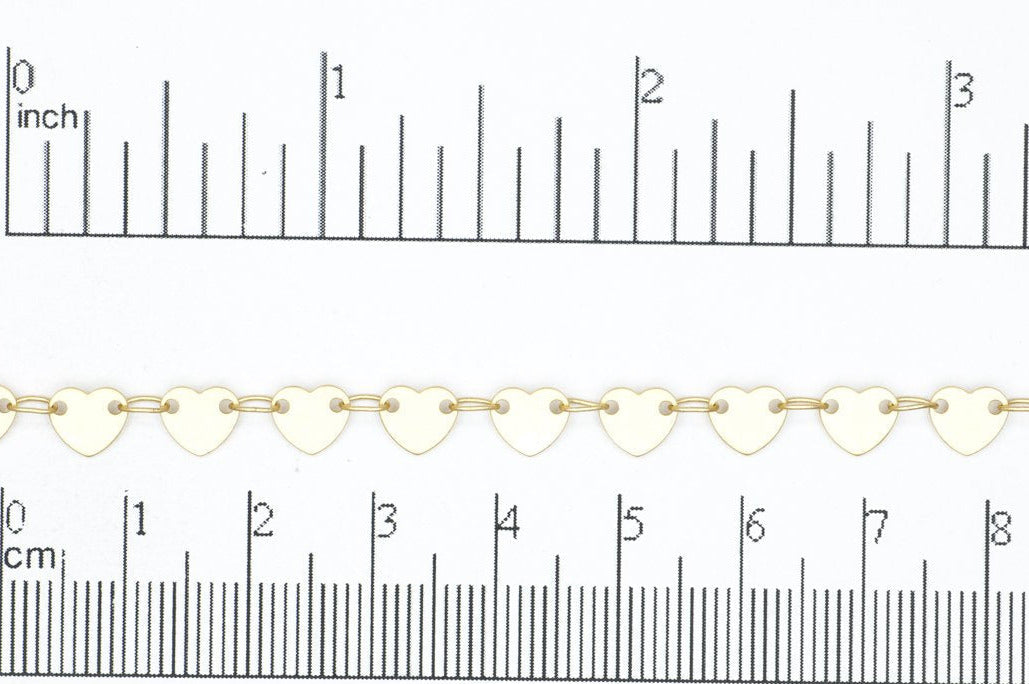 6mm x 5.5mm Flat Heart Chain - Made of Brass - Sold by the Foot