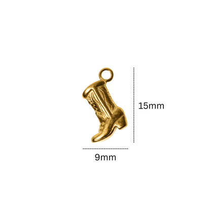 Cowboy Boot Charm Pendant - 15mm - Non Tarnish Gold - Sold Per Piece
