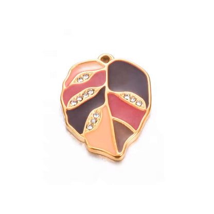 Leaf Charm with Crystals - No Tarnish Gold - 22mm x 16mm - Per Piece