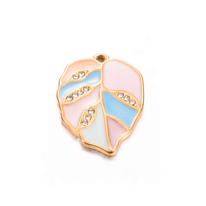 Leaf Charm with Crystals - No Tarnish Gold - 22mm x 16mm - Per Piece