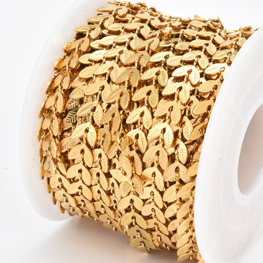 Leaf Chain Chevron Shape 6mm - Non Tarnish Waterproof Gold - Per Foot - CH-86SS/G