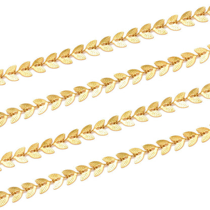 Leaf Chain Chevron Shape 6mm - Non Tarnish Waterproof Gold - Per Foot - CH-86SS/G