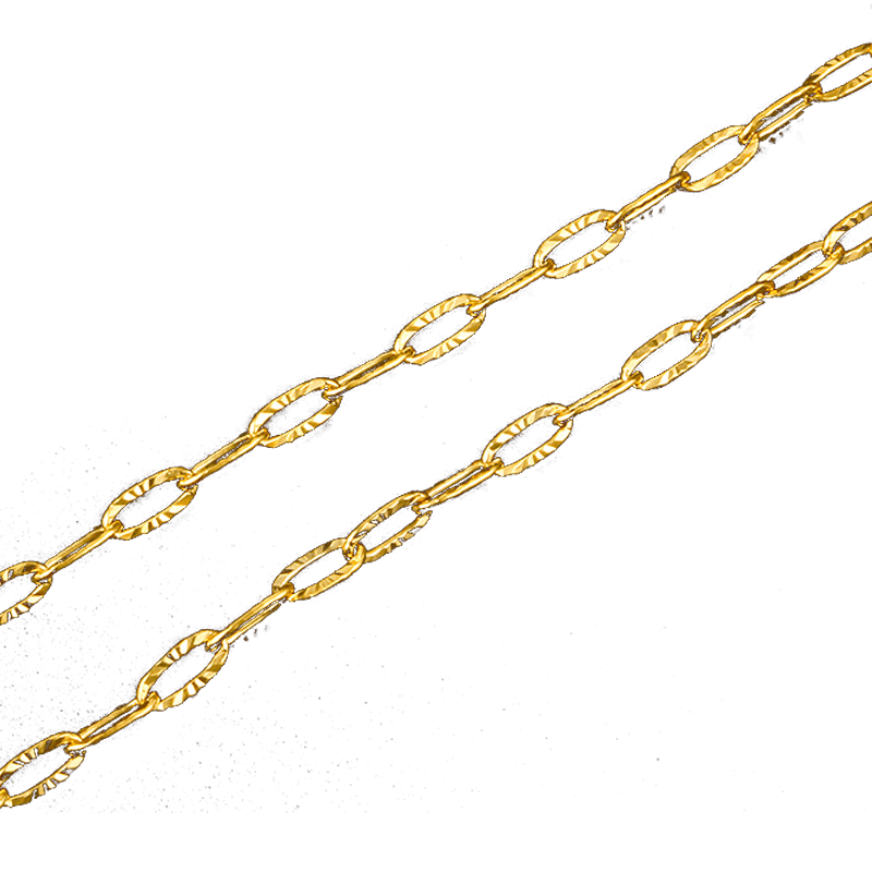 Paperclip Chain w/ Crinkle Texture No Fade Waterproof Gold - Per Foot