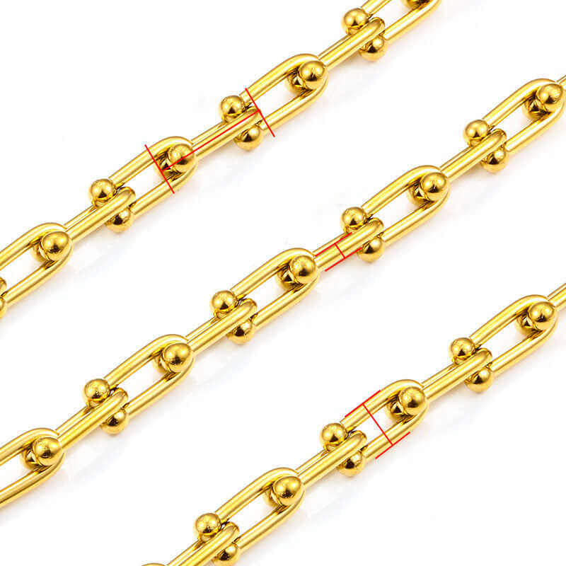 Horseshoe U Shaped Chain - 7mm Non Tarnish Waterproof Gold - Per Foot