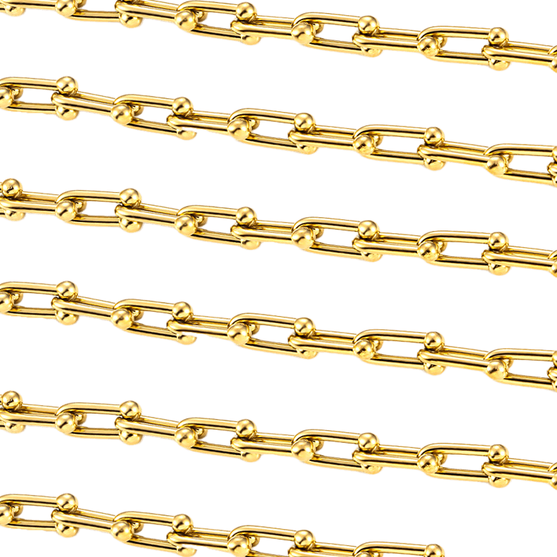 Horseshoe U Shaped Chain - 7mm Non Tarnish Waterproof Gold - Per Foot