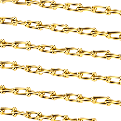 Horseshoe U Shaped Chain - 7mm Non Tarnish Waterproof Gold - Per Foot