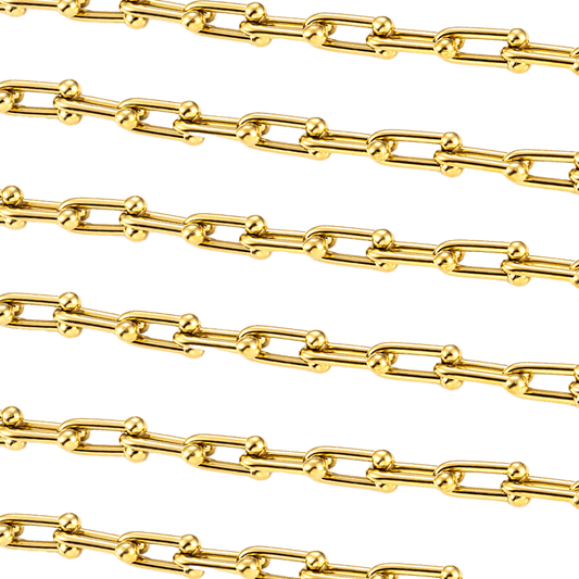 Horseshoe U Shaped Chain - 7mm Non Tarnish Waterproof Gold - Per Foot