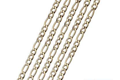 Figaro Chain Medium Size - Measures 4.5mm x 7.1mm - Available in Waterproof Gold - Made from Stainless Steel - Sold by the Foot - CH 124SS/G