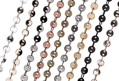 Round Disc Specialty Chain Medium Size measures 4mm available in Multiple Finishes sold by the Foot - CH 897
