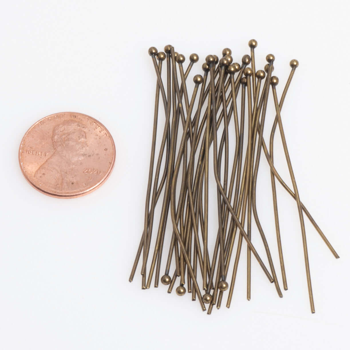 2 Inch Head Pin with 2mm Ball 20 Gauge - Hypoallergenic Brass - Multiple Finishes - Per Piece