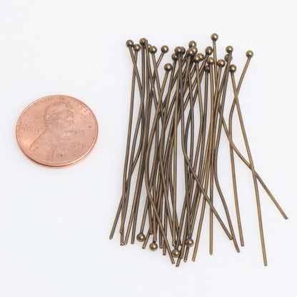 2 Inch Head Pin with 2mm Ball 20 Gauge - Hypoallergenic Brass - Multiple Finishes - Per Piece