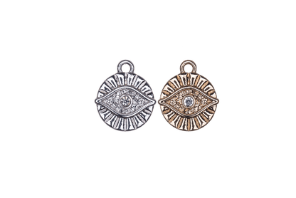 3.25mm Cubic Zirconia Round Eye Charm - Made of plated zinc - Sold individually - K159