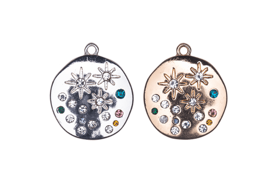 20mm Inlaid Multicolor Crystal Star Constellation Charm - Made of Zinc - Silver and 18k Gold Finishes - Sold by the Piece - K164
