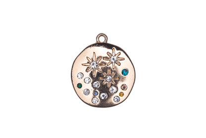 20mm Inlaid Multicolor Crystal Star Constellation Charm - Made of Zinc - Silver and 18k Gold Finishes - Sold by the Piece - K164