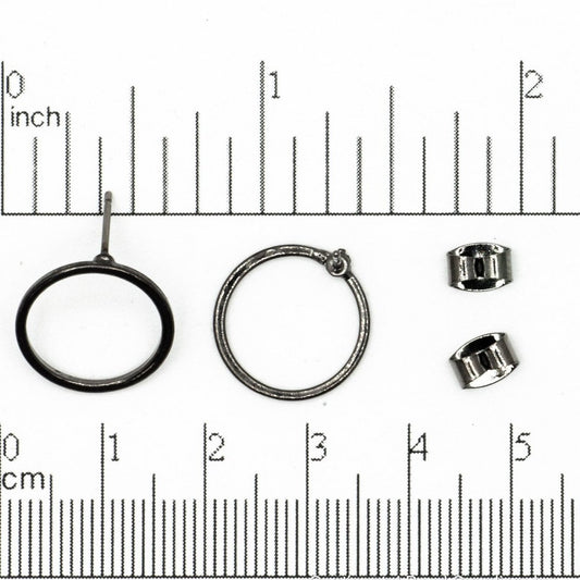 15mm Round Hoop Post Earring - Earnut Included - Available in 4 Finishes - Sold by the Piece - KE-21