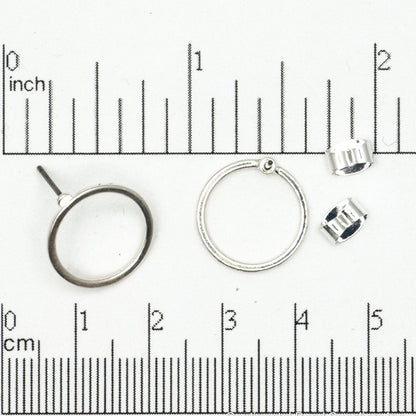15mm Round Hoop Post Earring - Earnut Included - Available in 4 Finishes - Sold by the Piece - KE-21