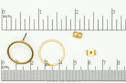 18mm Round Hoop Post Earring - Earnut Included - Available in 4 Finishes - Sold by the Piece - KE-22