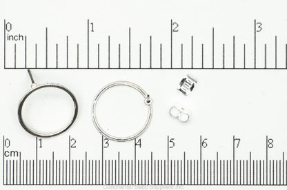 18mm Round Hoop Post Earring - Earnut Included - Available in 4 Finishes - Sold by the Piece - KE-22
