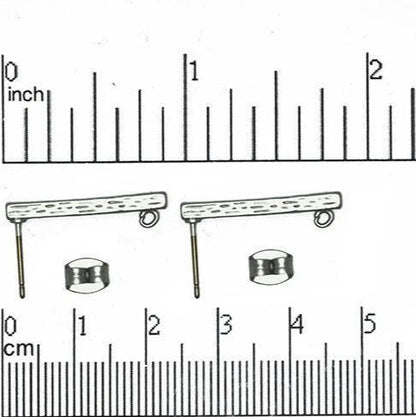 23mm Textured Bar Post Earring with Loop - Earnut Included - Nickel Free - Available in Satin Hamilton Gold & Satin Rhodium Silver - KE-3