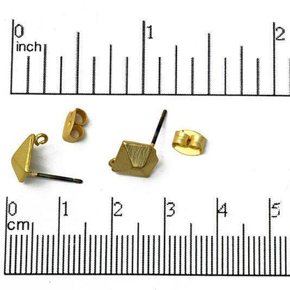 8mm Faceted Pentagon Earring Post with Loop - Nickel Free - Earnut Included - Satin Rhodium Silver and Satin Hamilton Gold - KE-5