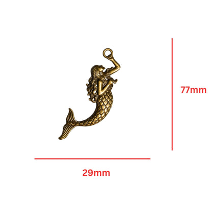 Mermaid Charm Pendant - Antique Brass