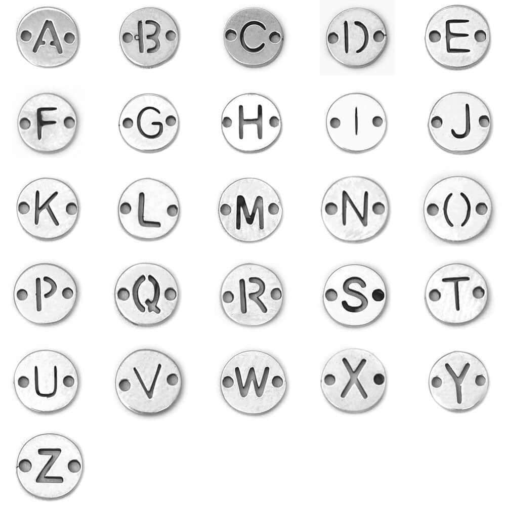 Letter Charms 6mm Alphabet Round Connectors - No Fade Gold & Silver - Per Piece