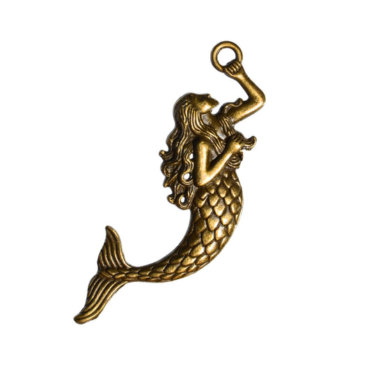 Mermaid Charm Pendant - Antique Brass