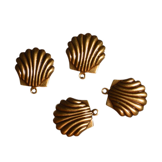 Seashell Charm Stamping Double Sided - Antique Brass