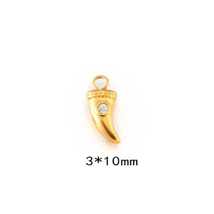 Horn Charm Pendant with Crystal -10mm - No Fade Gold - Sold Per Piece