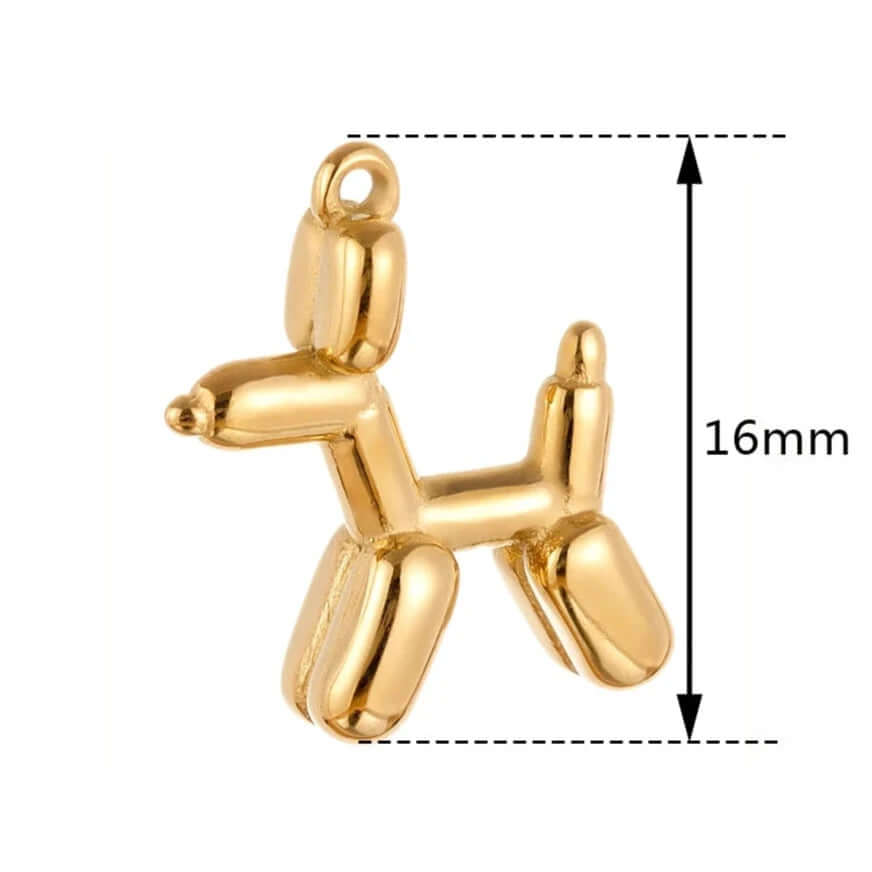 Dog Charm Balloon Animal Pendant Non Tarnish Gold 16mm - Per Piece