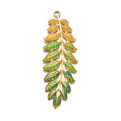 Leaf Charm Pendant - No Tarnish Gold - Multi Color Enamel - Per Piece