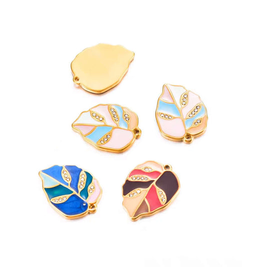 Leaf Charm with Crystals - No Tarnish Gold - 22mm x 16mm - Per Piece