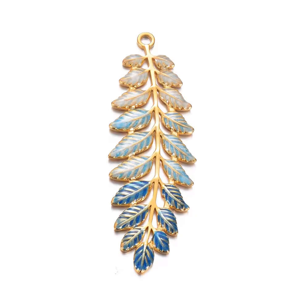 Leaf Charm Pendant - No Tarnish Gold - Multi Color Enamel - Per Piece
