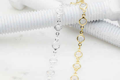 6.7mm Round Crystal Specialty Chain w/ Electro Plated Bezel sold by the Foot available in Multiple Colors - CH 154