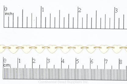 6mm x 5.5mm Flat Heart Chain - Made of Brass - Sold by the Foot