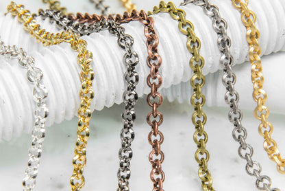 Beveled Rolo Chain - Available in Multiple Colors - 3.5mm - Sold by the Foot - CH 40