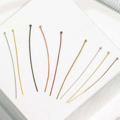 2 Inch Head Pin with 2mm Ball 20 Gauge - Hypoallergenic Brass - Multiple Finishes - Per Piece
