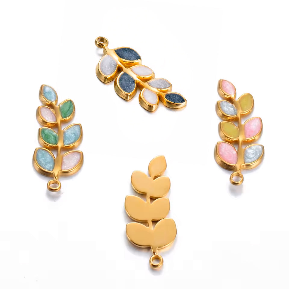 Leaf Charm Pendant Multi Color Enamel No Tarnish Gold - Sold Per Piece