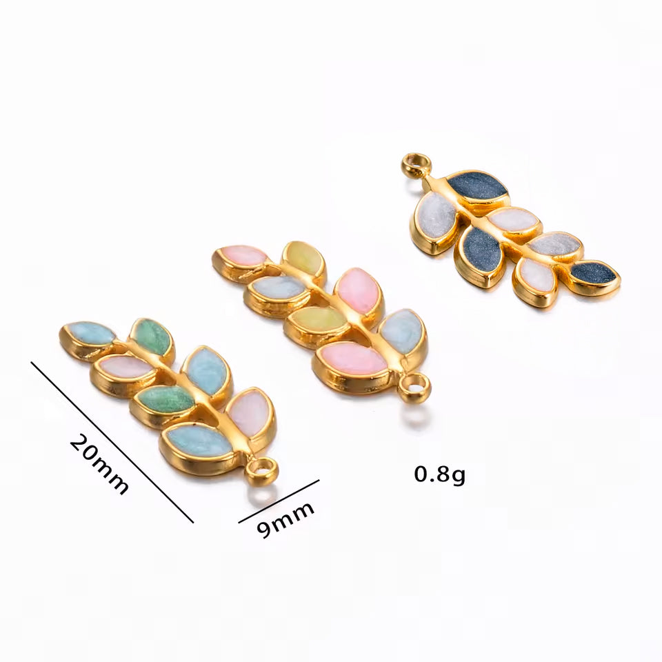 Leaf Charm Pendant Multi Color Enamel No Tarnish Gold - Sold Per Piece