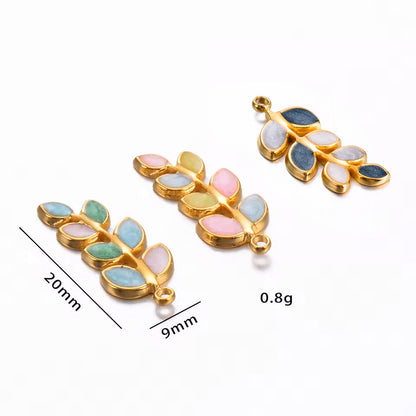 Leaf Charm Pendant Multi Color Enamel No Tarnish Gold - Sold Per Piece