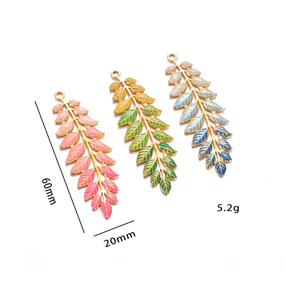 Leaf Charm Pendant - No Tarnish Gold - Multi Color Enamel - Per Piece