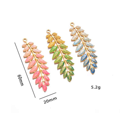 Leaf Charm Pendant - No Tarnish Gold - Multi Color Enamel - Per Piece