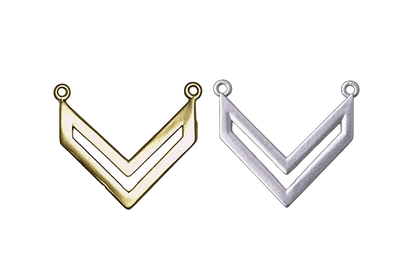 22mm x 19mm Chevron Pendant Charm - Made of Brass - Satin Rhodium Silver and Satin Hamilton Gold Finishes - Electro-Plated - Sold by the Piece - K79