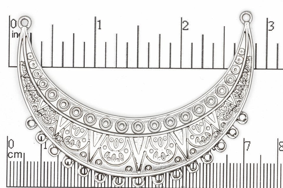 70mm Curved Ornate Collar Pendant - Made of Pewter - Satin Rhodium Silver and Satin Hamilton Gold Finishes - Sold by the Piece - K93